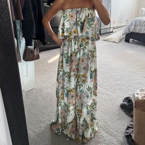 O'Neill Strapless Floral Maxi Dress - White and Green